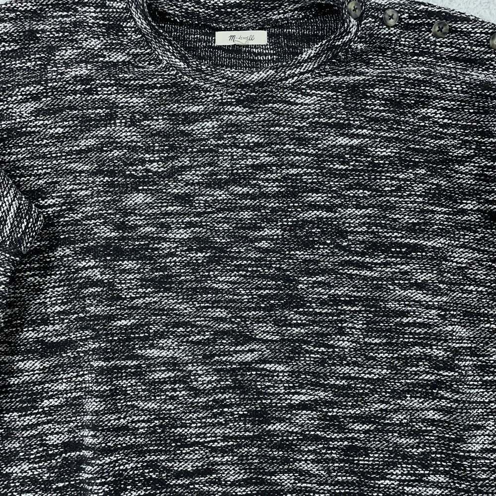 Madewell Sweater‎ Womens Medium Black White Marled Knit Button Shoulder Pullover